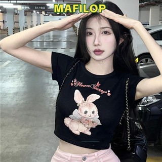 MAFILOP Áo thun nữ , tay ngắn phong cách đơn giản vừa vặn, họa tiết động vật thời trang Niche nhỏ thoáng khí