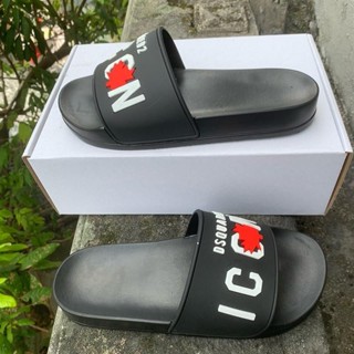 Dép Lê ĐS QUỜ ICON lá bản màu Đen size 37-43 Slipper đế sóng quai cao su chữ nổi.