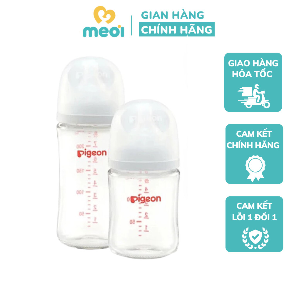 Bình sữa thủy tinh Pigeon Plus WN3 160ml/240ml, Bình sữa Pigeon thế hệ 3