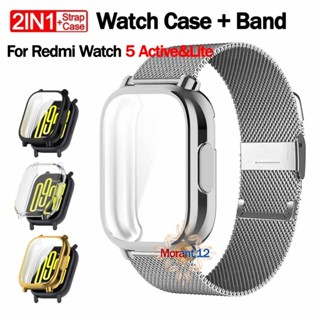 Ốp lưng + Dây thép không gỉ cho Xiaomi Redmi Watch 5 Active & Lite Dây đeo Vòng đeo tay kim loại cho Mi Watch 5 Active Lite Bảo vệ màn hình Phụ kiện phim mềm