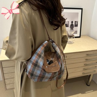 Túi mây hình chó chấm bi kẻ sọc, Túi đeo vai phong cách đại học dung tích lớn, dễ thương và thiết thực, có thể mang theo để du lịch hàng ngày, Túi đeo vai