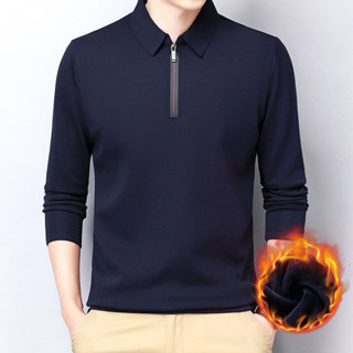 Áo Phông Dài Tay lót nhung mùa thu đông áo phông nam cổ bẻ thường ngày Công Sở Áo polo nam áo mặc trong phối trong có khóa kéo nửa