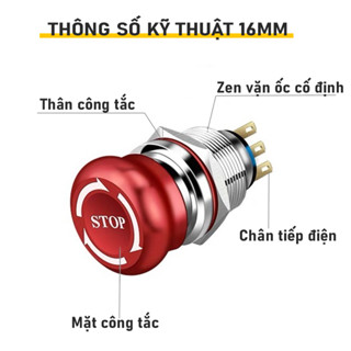 Nút Xoay Nhấn Dừng Khẩn Cấp, STOP 16mm/19mm/22mm, Điện áp (5V-220V), Vỏ Kim Loại Chống Nước IP67