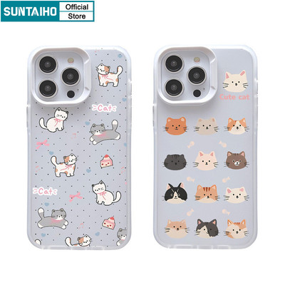 Suntaiho Hoạt Hình Dễ Thương Họa Tiết Mèo Trong Suốt Mờ Dành Cho Iphone 16 15 14 12 13 11 Pro Max IP 7 8 Plus Iphon X Xs XR Xs Max TPU Silicon Mềm Cao Cấp Chống Sốc Ốp điện thoại