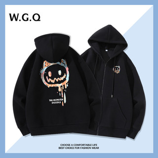  【W.G.Q  Áo Hoodie nam dài tay có dây kéo có túi in hình quái vật Graffiti 