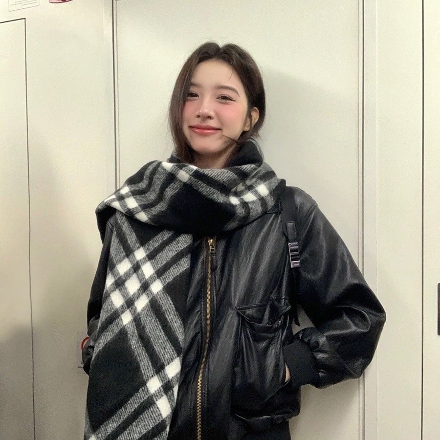 Bán Nóng Khăn quàng cổ F & X cá tính Jun Ji Hyun cùng kiểu thu đông hai mặt kẻ sọc màu vàng cảm giác