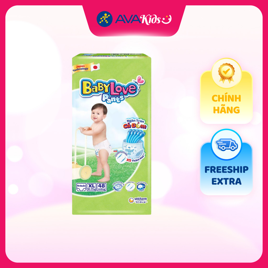 Tã quần BabyLove size XL 48 miếng (12 - 17 kg) - Giao bao bì ngẫu nhiên - Thấm hút lên đến 12h