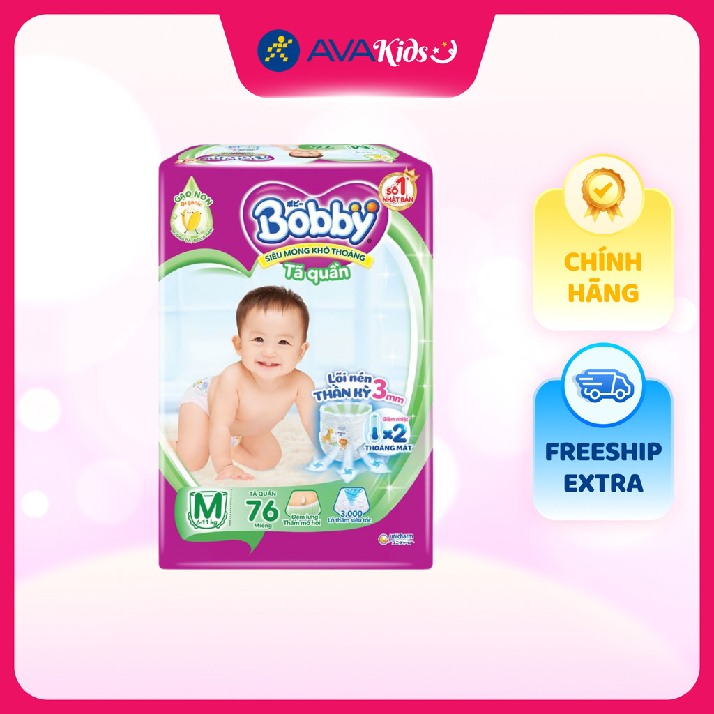Tã quần Bobby size M 76 miếng (6 - 11 kg)