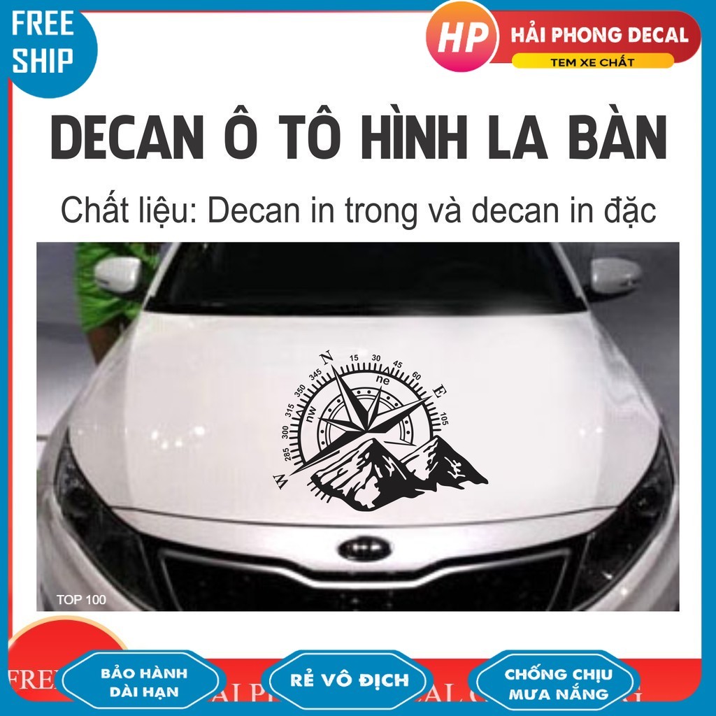 Miếng dán hình la bàn chất liệu đề can trong, decal dán xe ô tô, cánh cửa xe ô tô, dán nắp capo,