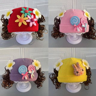  Mũ trẻ em mũ len tóc giả cho bé gái 0-6 tháng mũ ấm Công Chúa Tóc xoăn cho bé gái mùa thu đông 1-3 tuổi 