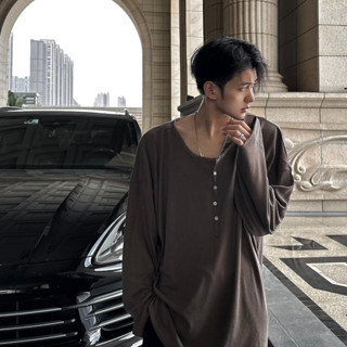  Áo thun dáng rộng có ren cổ tròn không ủi kiểu Mỹ mùa thu mới 2025 cho nam 