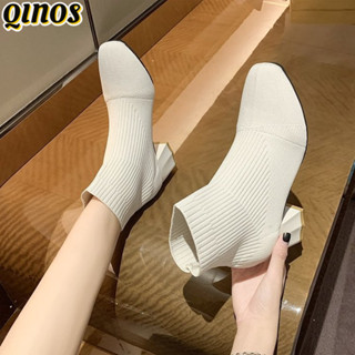 Giày bốt trắng, phong cách mới dành cho nữ, giày cao gót thời trang, giày cao gót dày, giày nữ thông thường