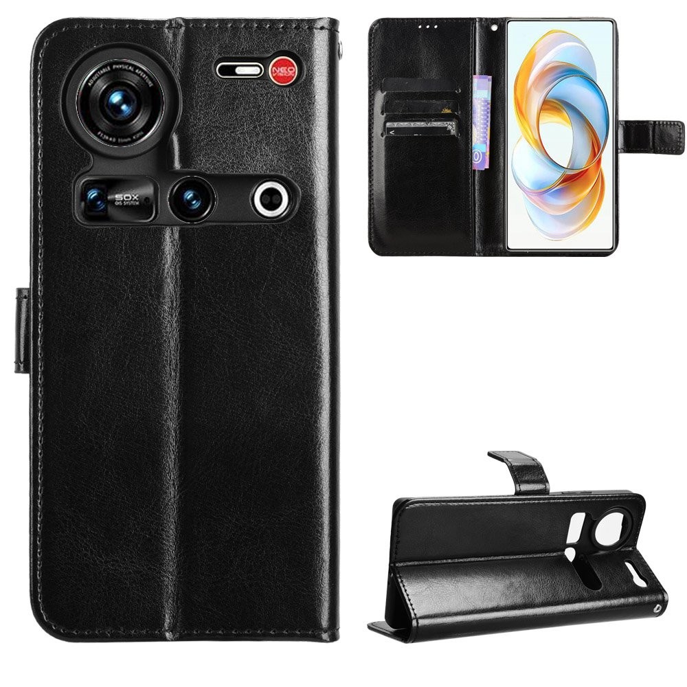 Sang Trọng Crazy Horse Da PU Cho ZTE Nubia Z70S Ultra 5G Flip Cover Dây Đựng Thẻ Ví