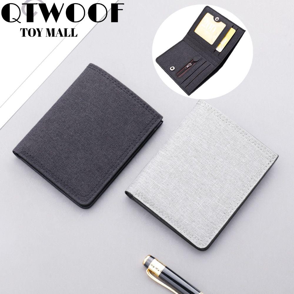 QTWOOF   Ví Canvas Mini Đa Năng Dạng Gập Có Khóa Kéo Đơn Giản Dành Cho Nam