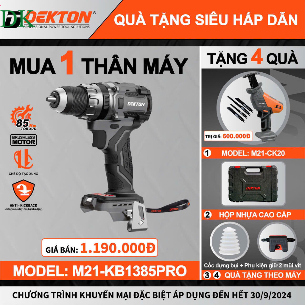 Máy Khoan 3 Chức Năng  M21-KB1385PRO  85Nm Dekton   /Trang Bị Anti KickBack MUA MÁY TẶNG MÁY Shop DE