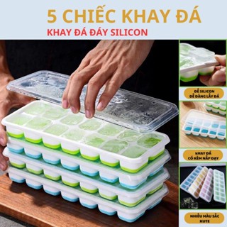  COMBO 5 Khay Làm Đá Silicon 14 Viên Có Nắp Đậy - Khuôn Làm Đá Tủ Lạnh Bảo Quản Chống Mùi Gia Dụng Ba-Miền 