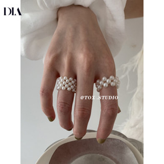  Nhẫn đơn giản thiết kế niche phong cách nhẹ nhàng dệt ngọc trai co giãn 