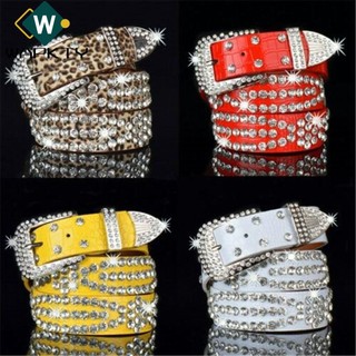 WAPKTY Thắt lưng kim cương giả Bò cô gái lấp lánh Pha lê Bling có thể điều chỉnh