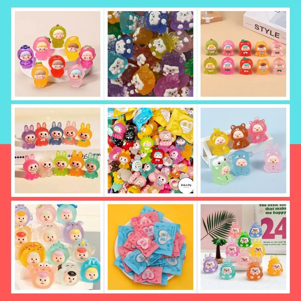 (Mua 10 túi mù to tặng 10 túi bé)Combo 5-10 Túi mù Labubu Moi Trái cây Rùa Cua phát sáng size to