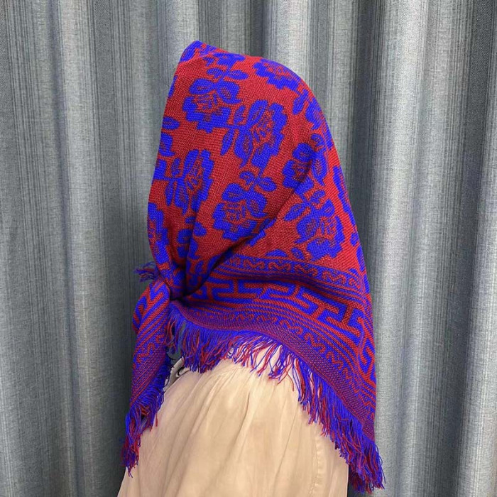 Khăn Vuông 90x90cm Cho Người Lớn Tuổi – Trùm Đầu, Quàng Cổ, Vải Len Dệt Kim Cao Cấp, Tua Rua Viền Đẹp (263)