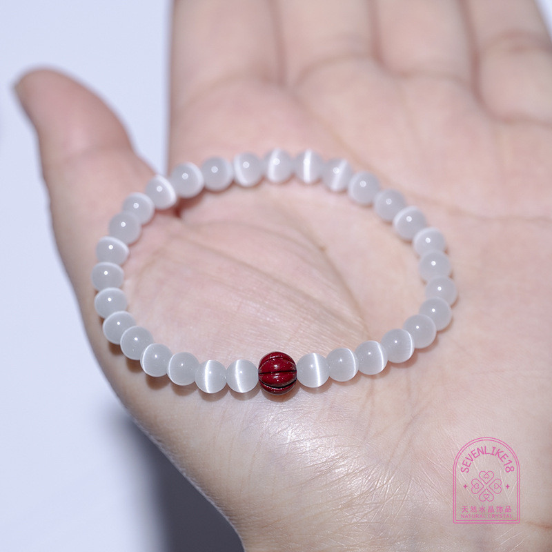 Vòng tay Opal trắng tự nhiên Vòng tay may mắn Cinnabar tự nhiên