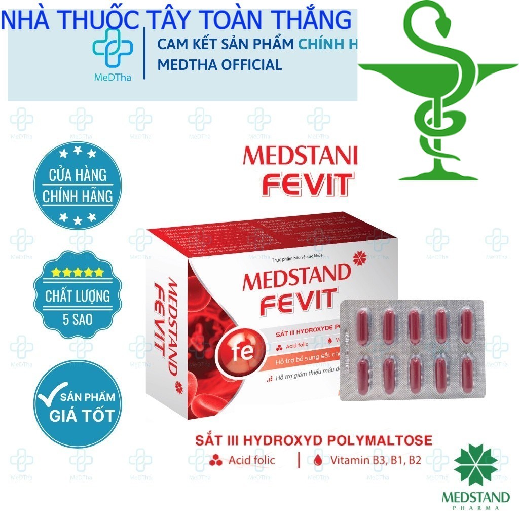 Medstand Fevit - Bổ sung sắt và Acid Folic cho bà bầu, viên bổ máu cho phụ nữ mang thai, sau sinh