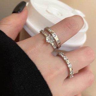 Nhẫn zirconia chắp vá thời trang Hàn Quốc dành cho nữ màu bạc mở có thể điều chỉnh