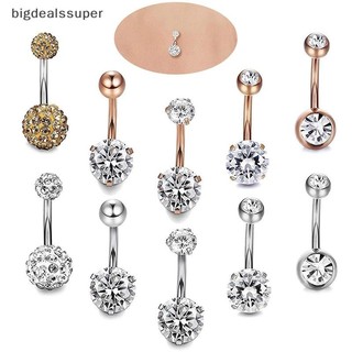 Bigdealssuper 5 Cái / bộ Thép Không Gỉ Pha Lê Rốn Bụng Nút Nhẫn Thanh Trang Sức Siêu