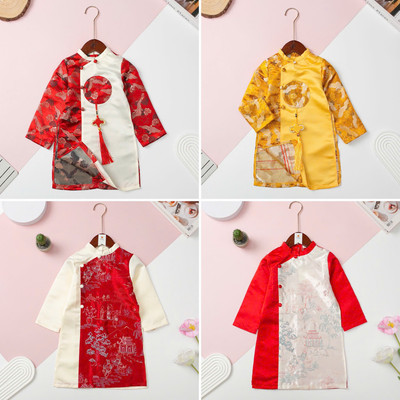 Áo dài bé trai, Áo dài cao cấp LITIBABY vải gấm cao cấp phối thân size 2 - 12 tuổi