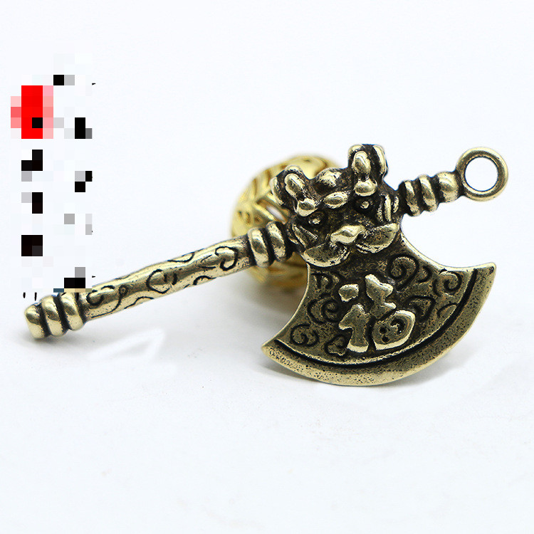 Tượng Nhỏ Bằng Đồng Kiểu Dáng Cây Rìu Đầu Hổ Chữ Phúc Trang Trí Móc Khóa Phong Thủy làm Quà Tặng