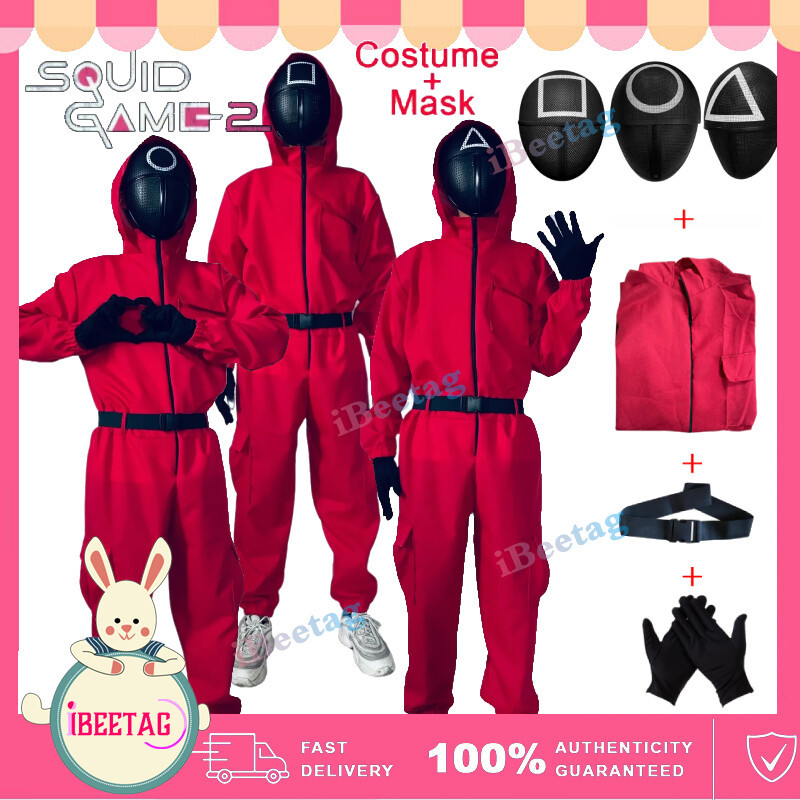 Ship 24 hours】Trò Chơi Mực Hàn Quốc Trang Phục Hóa Trang Người Lớn & Trẻ Em Chú Hề Cosplay Áo liền quần Có Găng Tay Mặt nạ Áo liền quần Halloween Nhập Vai Trang Phục Sự Kiện Trang Phục Tròn-Six-Vip Nhân Vật Trang Phục