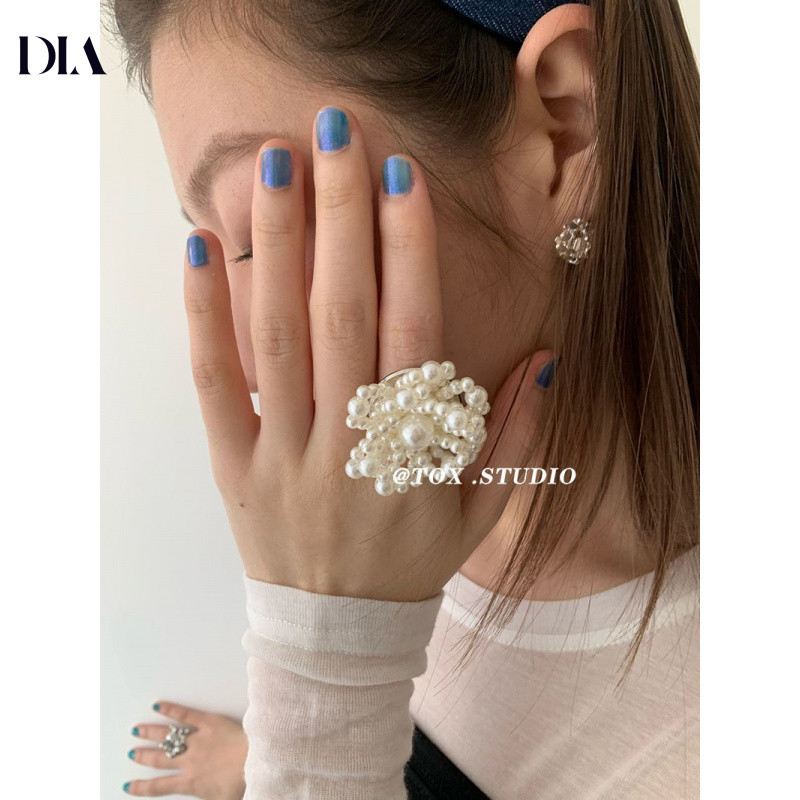 Nhẫn ngón trỏ đính hạt ngọc trai hoa tăng cường màu trắng phụ kiện thời trang sang trọng nhẹ nhàng cao cấp