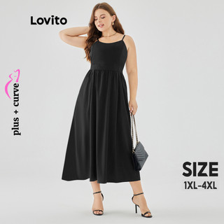 Đầm Lovito xếp nếp màu trơn thường ngày tôn dáng size lớn cho nữ LPS09072 (Màu đen)