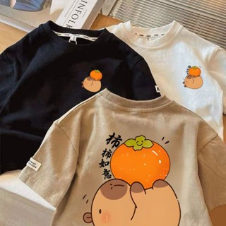 Bé Trai Hàn Quốc Áo thun trẻ em  Áo thun thường ngày mùa hè Quần áo Unisex Áo thun Capybara | Đậu Đậu
