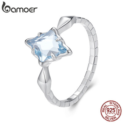 Bamoer 925 Sterling Sliver Nhẫn Xanh Starburst Trang Sức Thời Trang Tinh Tế Quà Tặng Cho Nữ