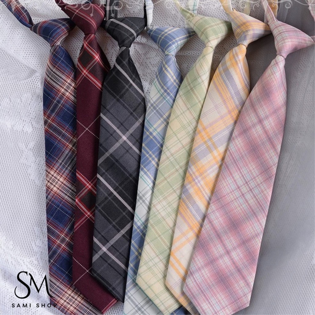 Cà Vạt kẻ nhiều màu - Caravat sọc kẻ thắt sẵn bản nhỏ 7cm điều chỉnh dây buộc cổ Samishop