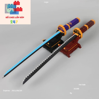 Mô hình đồ chơi lắp ráp Kiếm Katana Master Có Giá Đỡ - Bộ 2 kiếm lắp ráp kèm đế dài 75cm size lớn