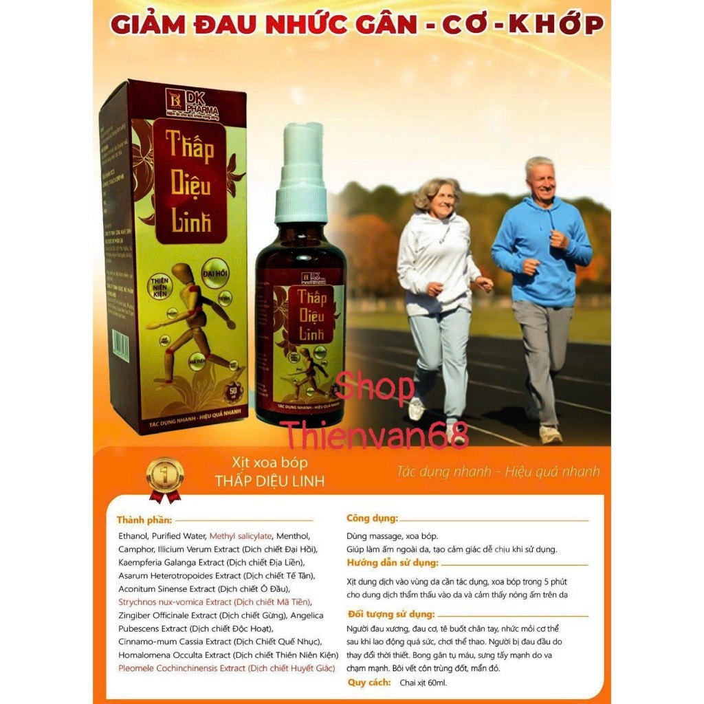 Xịt giảm đau nhức xương khớp Thấp Diệu Linh (Chai 50ml) Tác Dụng Nhanh - Hiệu Qủa Nhanh