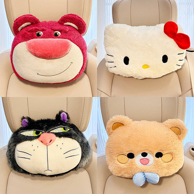 New Fashion Personalized Car Seat Headrest Strawberry Bear Cute Cartoon Car Headrest Neck Pillow Net