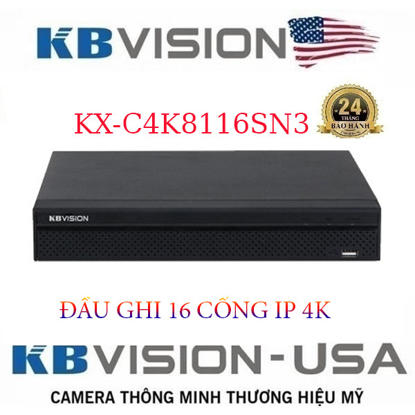 [Siêu Tốc]Đầu ghi hình camera IP 16 kênh độ phân giải lên đến 12MP KBVISION KX-C4K8116SN3 -Cam Kết H