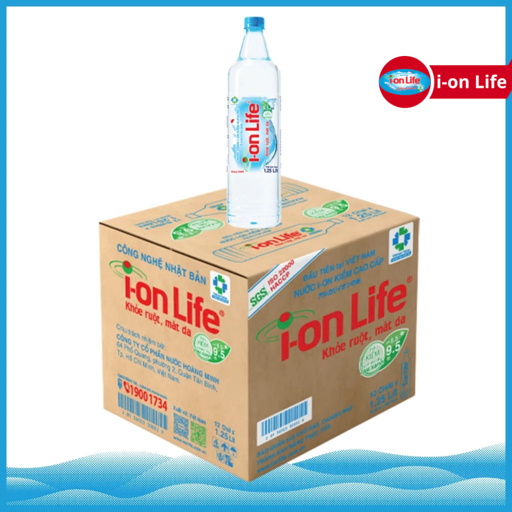 Thùng 12 Chai Nước Uống ION Kiềm Đóng Chai ION Life 1250ml - Khỏe ruột Mát gan Hỗ trợ tiêu hoá, Trun