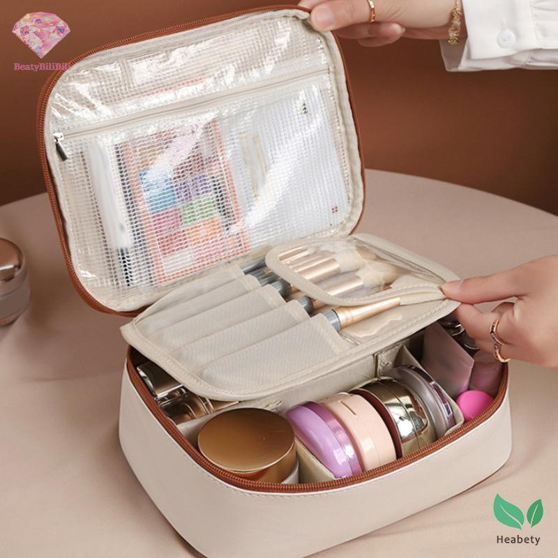 Heabety 3 Trong 1 Túi Đựng Trang Điểm PU Di Động Dung Tích Lớn Giặt Đa Năng Túi Đựng Mỹ Phẩm Chia Tự