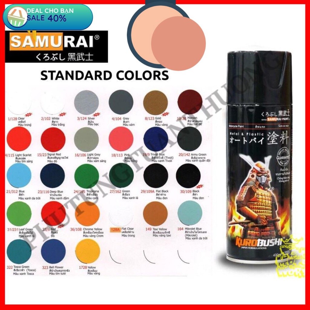 [Chính Hãng] Sơn xịt Samurai đủ màu đen nhám, đen bóng, trắng, đỏ, xanh, vàng... sơn lót, phủ bóng chất lượng Nhật Bản