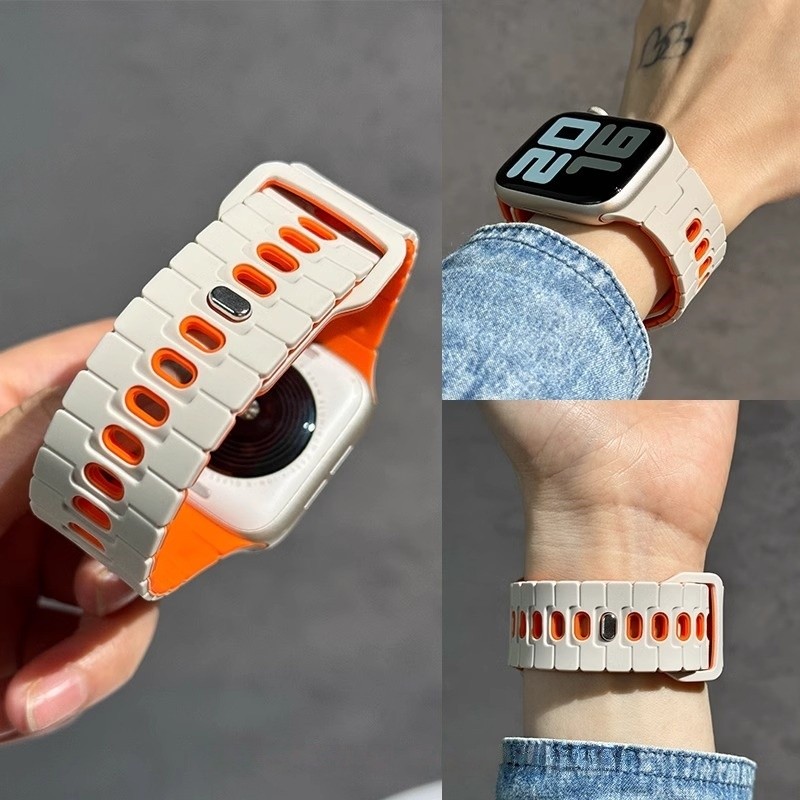 Dây đeo thể thao silicon chống thấm nước hai tông màu cao cấp cho Apple Watch 10 9 8 7 6 5 SE 44MM 4
