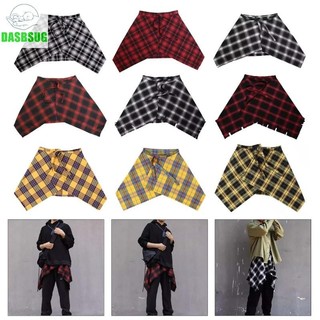 Dasbsug Váy Quấn Ngắn Lớp Bất Đối Xứng Hông Khăn Ca Rô Overskirt Dạo Phố