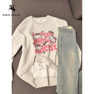 Áo hoodie màu xám Hello Kitty HelloKitty xuân thu rộng rãi Kiểu mỏng phong cách ngọt ngào nữ dài tay