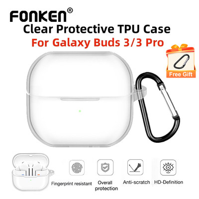Ốp lưng TPU trong suốt Fonken cho Samsung Galaxy Buds3 / 3 pro HardCover bảo vệ chống rơi có móc