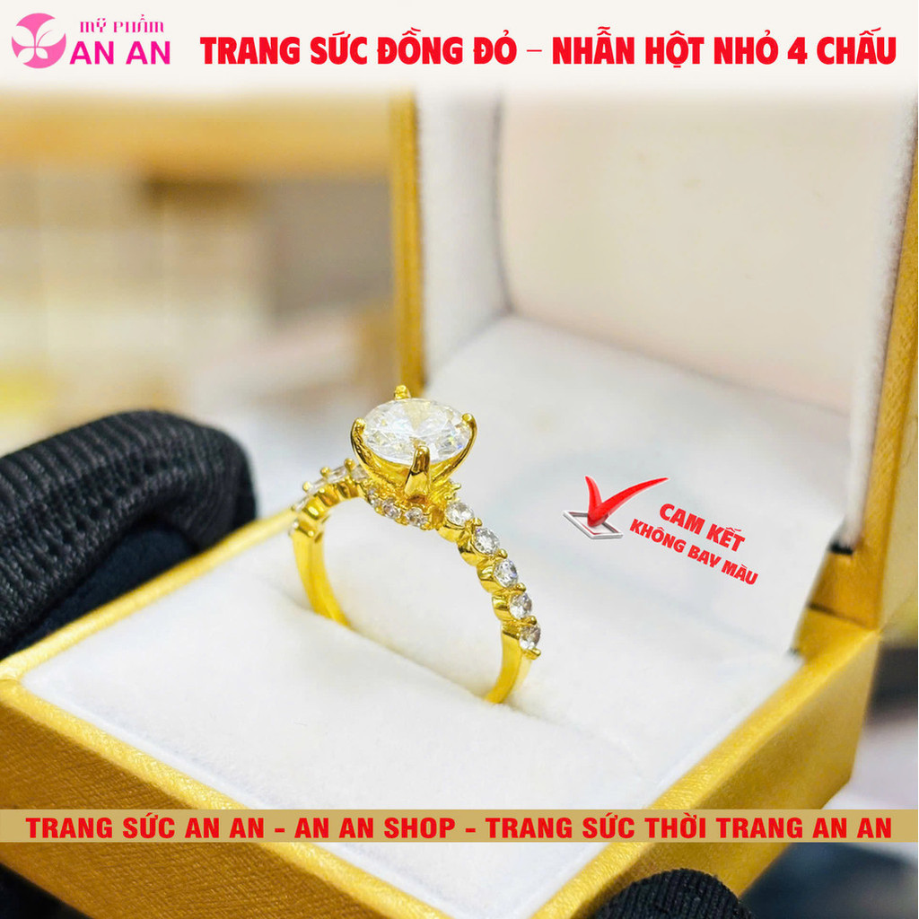 Nhẫn Nữ Đồng Đỏ Hột nhỏ 4 Chấu thời trang, Trang sức đồng đỏ Không bay màu - AN AN JEWELRY