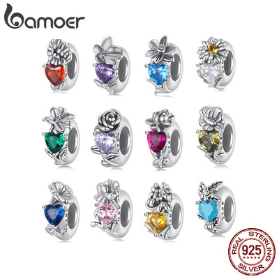 Bamoer 925 Sterling Sliver Charm Birthstone Mặt dây chuyền Quà tặng Phụ kiện Series DIY cho vòng tay