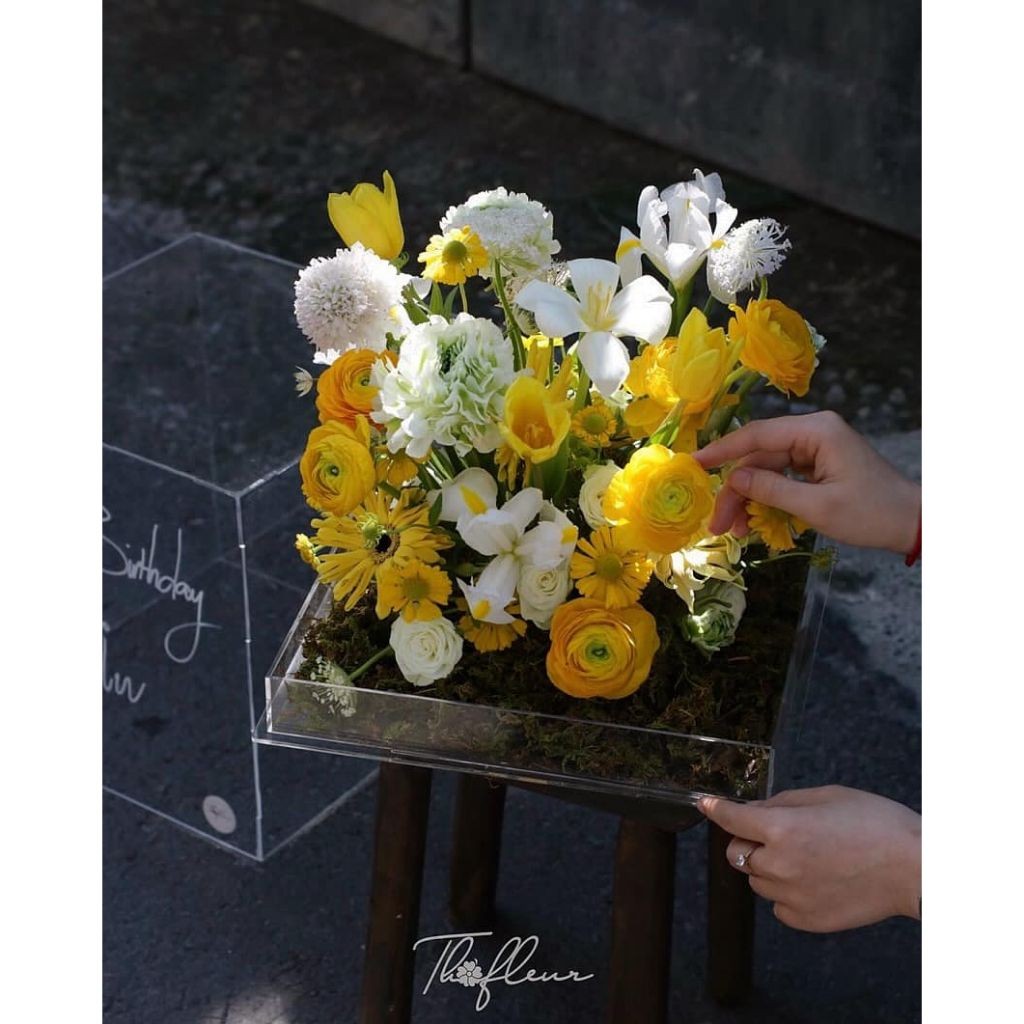 hộp trưng bày hoa bằng mica - hộp trưng bày mica - hộp hoa mica